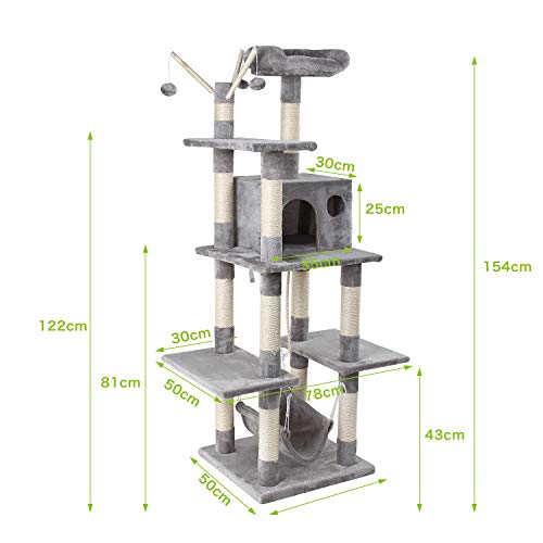 GRANDMA SHARK Árbol Rascador para Gatos, Casas de Juego y Lugares de Descanso para Gatos (Gris Claro)