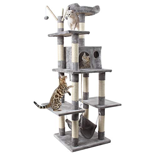 GRANDMA SHARK Árbol Rascador para Gatos, Casas de Juego y Lugares de Descanso para Gatos (Gris Claro)