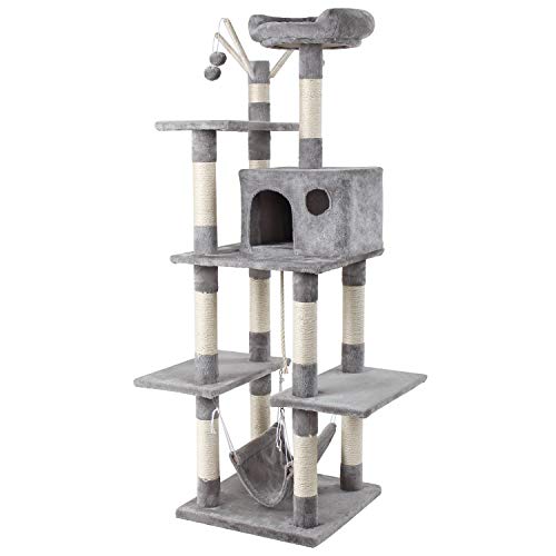GRANDMA SHARK Árbol Rascador para Gatos, Casas de Juego y Lugares de Descanso para Gatos (Gris Claro)
