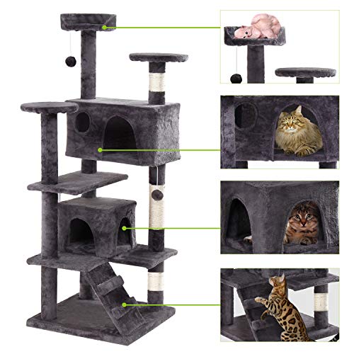GRANDMA SHARK Árbol Rascador para Gatos, Casas de Juego y Lugares de Descanso para Gatos (Gris Oscuro)