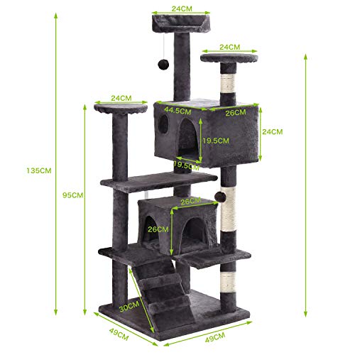 GRANDMA SHARK Árbol Rascador para Gatos, Casas de Juego y Lugares de Descanso para Gatos (Gris Oscuro)
