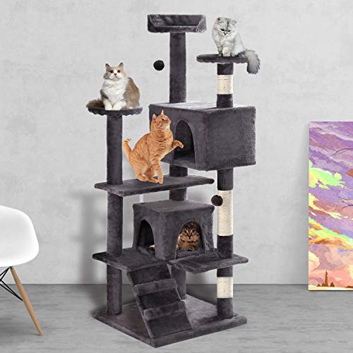 GRANDMA SHARK Árbol Rascador para Gatos, Casas de Juego y Lugares de Descanso para Gatos (Gris Oscuro)