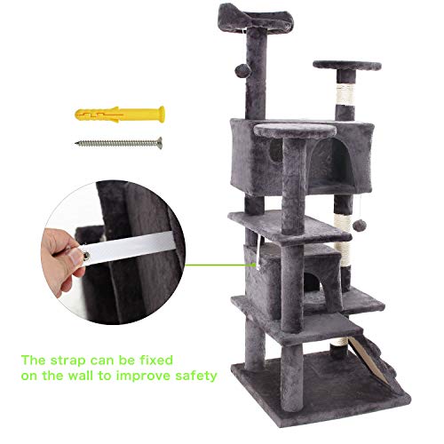 GRANDMA SHARK Árbol Rascador para Gatos, Casas de Juego y Lugares de Descanso para Gatos (Gris Oscuro)