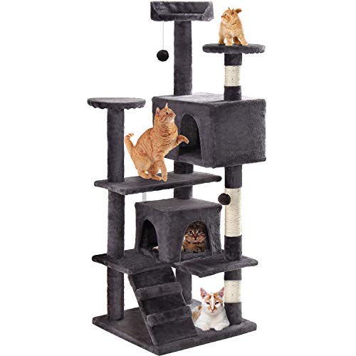 GRANDMA SHARK Árbol Rascador para Gatos, Casas de Juego y Lugares de Descanso para Gatos (Gris Oscuro)