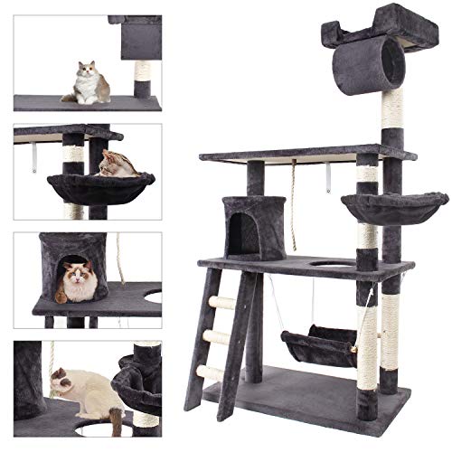 GRANDMA SHARK Árbol Rascador para Gatos, Casas de Juego y Lugares de Descanso para Gatos (Gris Profundo)