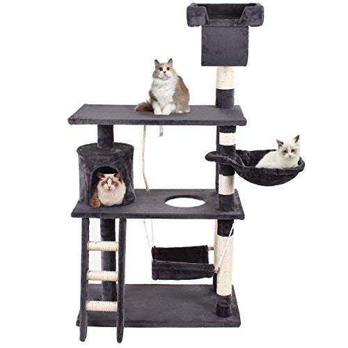 GRANDMA SHARK Árbol Rascador para Gatos, Casas de Juego y Lugares de Descanso para Gatos (Gris Profundo)