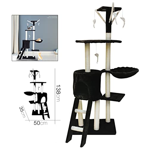 Great Árbol de Actividad Rascador para Gatos Altura 138 cm Torre de Escalada con Plataformas Escalera Cueva Medida 138X35X50cm (Negro)