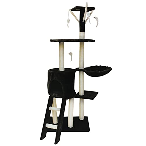 Great Árbol de Actividad Rascador para Gatos Altura 138 cm Torre de Escalada con Plataformas Escalera Cueva Medida 138X35X50cm (Negro)