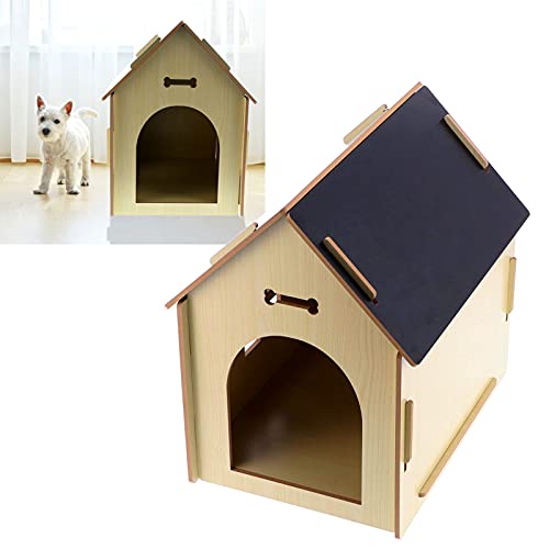 Greensen Casa De Madera para Mascotas con Techo para Perros, Uso En Interiores Y Exteriores, Caseta para Perros para Jugar Y Descansar, Impermeable, Casa para Gatos, Casa para Perros, Mascotas(Gris)