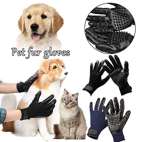 Guantes De Aseo para Mascotas,Animales Grooming Guante De Goma Suave para Gatos Removedor De Pelos De Mascotas Perros Gatos Caballos Derramando Baño Límpiela con Un Cepillo De Masaje Peine 1Par Neg