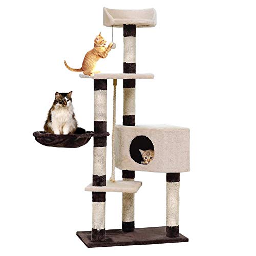 Gulunmun Árbol Rascador para Gatos H110cm Gato Juguete Gatito Casa Rascador Rascador de Madera Escalada Gato Árbol Mascota Hogar Gato Marco de Salto de Lujo Muebles-AWJ0421-H_M_