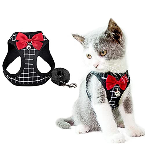 HACRAHO Arnés para Gatos, 1 Juego Juego de Arnés Y Correa para Gatos Arnés de Chaleco para Perro Transpirable Seguro con Campana Y Decoración de Nudo de Lazo para Gatos Cachorros Caminando, S