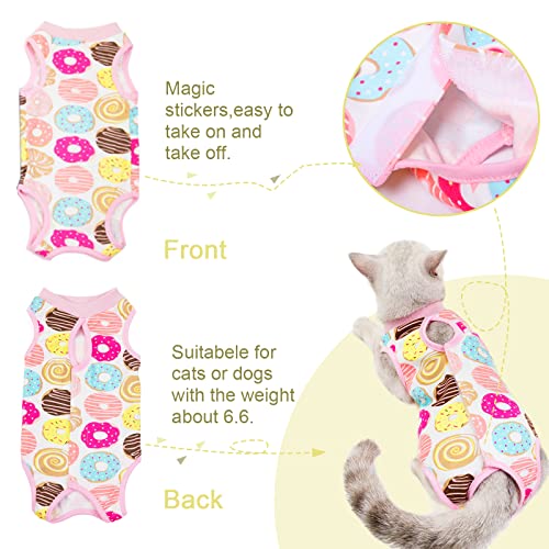 HACRAHO Traje de recuperación de gatos, 2 piezas de traje de recuperación quirúrgica para gatos, cono de mascota, alternativa para mascotas pequeñas y medianas, plátano y donuta, M