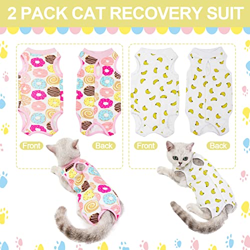 HACRAHO Traje de recuperación de gatos, 2 piezas de traje de recuperación quirúrgica para gatos, cono de mascota, alternativa para mascotas pequeñas y medianas, plátano y donuta, M