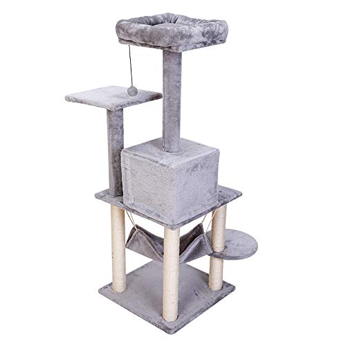 Hadishi Árbol De Gato, Escalada Gato Hamaca Marco Sala De Ocio Media Teja Banco De Gato Gatito Gato Adulto con El Árbol del Gato Hamaca Banco De Gato (Gris)