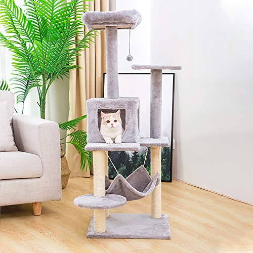 Hadishi Árbol De Gato, Escalada Gato Hamaca Marco Sala De Ocio Media Teja Banco De Gato Gatito Gato Adulto con El Árbol del Gato Hamaca Banco De Gato (Gris)