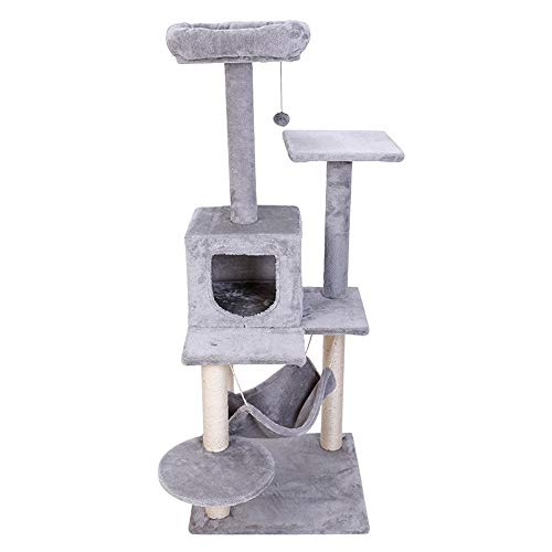 Hadishi Árbol De Gato, Escalada Gato Hamaca Marco Sala De Ocio Media Teja Banco De Gato Gatito Gato Adulto con El Árbol del Gato Hamaca Banco De Gato (Gris)