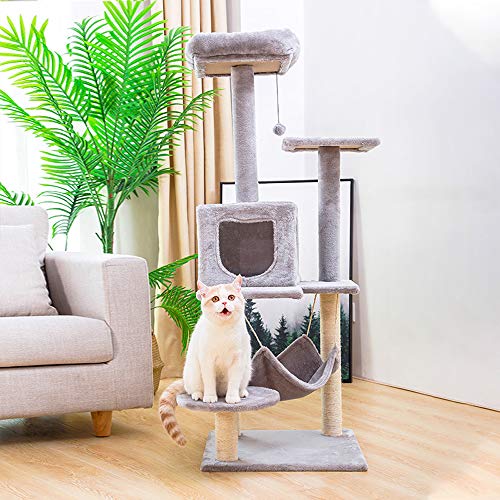 Hadishi Árbol De Gato, Escalada Gato Hamaca Marco Sala De Ocio Media Teja Banco De Gato Gatito Gato Adulto con El Árbol del Gato Hamaca Banco De Gato (Gris)