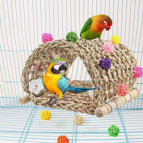 Hamaca para pájaros de agraso marítimo, juguetes de bricolaje, casa de nido, cobertizo, cabaña, jaula, perca, soporte para jaula de pájaros, juguetes de bolas de ratán (Set-A)