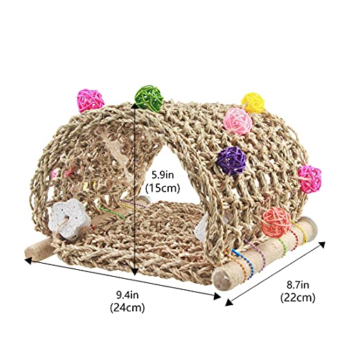 Hamaca para pájaros de agraso marítimo, juguetes de bricolaje, casa de nido, cobertizo, cabaña, jaula, perca, soporte para jaula de pájaros, juguetes de bolas de ratán (Set-A)