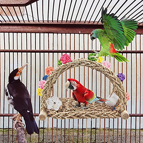 Hamaca para pájaros de agraso marítimo, juguetes de bricolaje, casa de nido, cobertizo, cabaña, jaula, perca, soporte para jaula de pájaros, juguetes de bolas de ratán (Set-A)