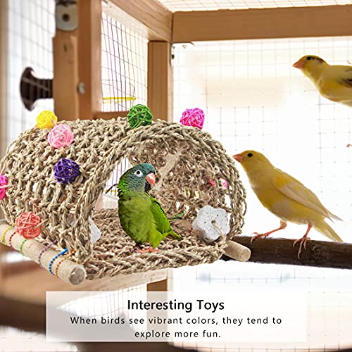 Hamaca para pájaros de agraso marítimo, juguetes de bricolaje, casa de nido, cobertizo, cabaña, jaula, perca, soporte para jaula de pájaros, juguetes de bolas de ratán (Set-A)