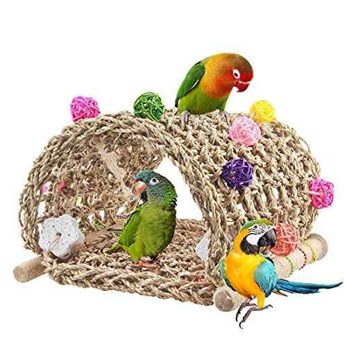 Hamaca para pájaros de agraso marítimo, juguetes de bricolaje, casa de nido, cobertizo, cabaña, jaula, perca, soporte para jaula de pájaros, juguetes de bolas de ratán (Set-A)