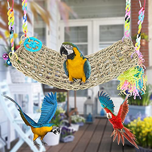 Hamaca para pájaros Seagrass Hamaca Parrot Seagrass Mat Bird Cage Accesorios Parakeet Escalera Actividad de forraje (Set-A)