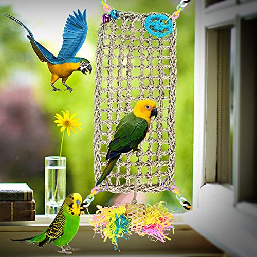 Hamaca para pájaros Seagrass Hamaca Parrot Seagrass Mat Bird Cage Accesorios Parakeet Escalera Actividad de forraje (Set-A)