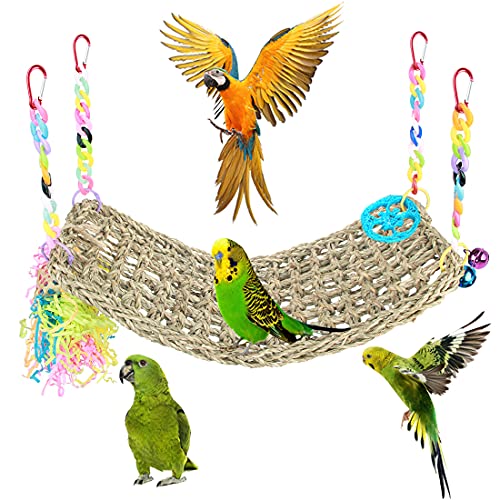 Hamaca para pájaros Seagrass Hamaca Parrot Seagrass Mat Bird Cage Accesorios Parakeet Escalera Actividad de forraje (Set-A)
