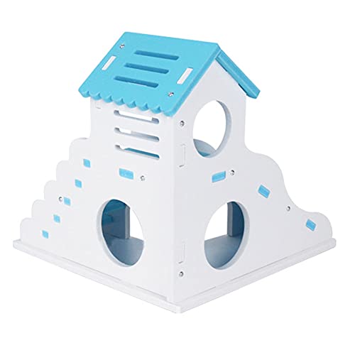 Hamster escondite Casa de Madera Jerbo Jaula de Lujo de 2 Pisos Hut con tobogán duraderos Inodoro No tóxico ratón Ejercicio Juguetes para los Pequeño Azul Animal