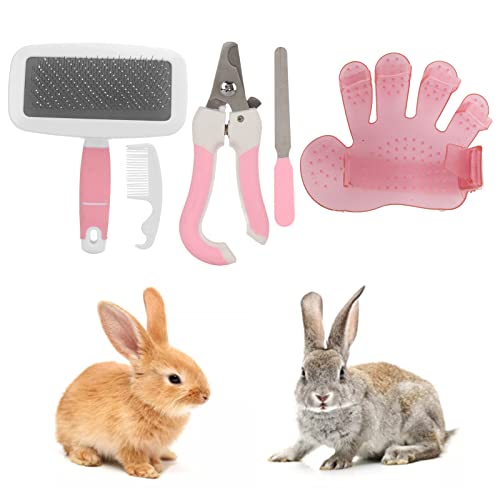HAOX Juego de Peines de Baño para Limpieza de Conejos, Práctico Kit Interactivo de Aseo para Conejos, Limpieza Profunda Humanizada para Animales Pequeños(Rosa Grande)