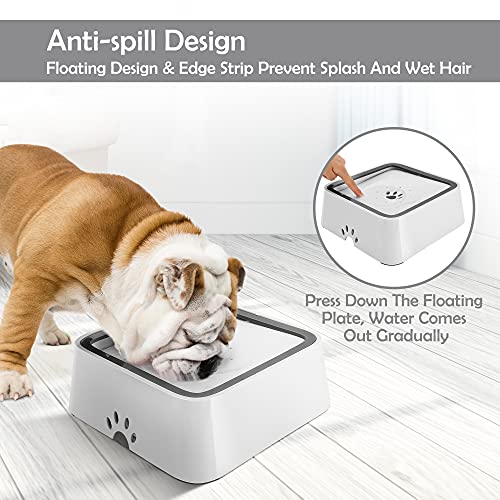 HAPPY HACHI Bebedero Perros con Filtro, 2L Cuenco Alimentación Lenta para Mascotas Antigoteo, Cuenco de Agua Flotante para Gato Abs, Sin Derrames, A Prueba de Polvo, Blanco