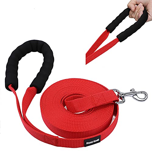 HAPPY HACHI Correa Perro Adiestramiento, 6m / 10m / 16m Larga Correas Nylon con Mango Suave Acolchado Antideslizante，Cuerda Perros para Camping Paseo, Rojo