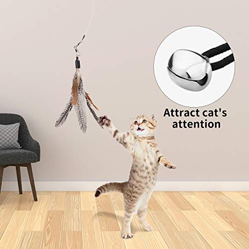 HAPPY HACHI Juguete Pluma de Gato Interactivo 12 Piezas,2 Varitas Divertidas Retráctiles y 8 Teaser de Plumas Repuesto Juguete Cazador Gatos Interactivos Varita para Ejercitar Gatitos