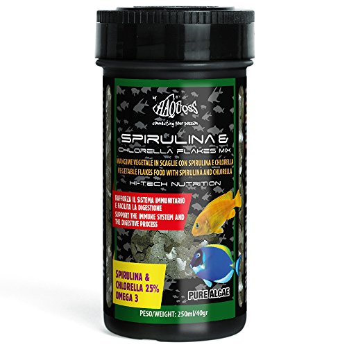 Haquoss Spirulina & Chlorella Flakes Alimento en Escamas para Peces Vegetales, 250 ml/40 g
