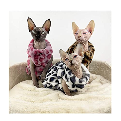 HCYD Ropa de Gato de Sphynx Chaqueta de Invierno patrón de Leopardo con Ropa de Gato algodón Ropa de Gato Caliente Ropa de Gato-Rosado_SG