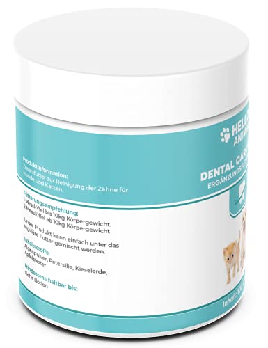 Hello Animal Dental Polvo para perros y gatos – Limpieza dental y cuidado dental – Eliminador de sarro también para espacios intermedios – Polvo dental contra el mal aliento