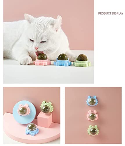 HengYuan 3 uds. Bolas de Hierba gatera de Juguete para Gatos, Juguetes comestibles giratorios para lamer Gatos, Limpieza de Dientes, Juguetes interactivos para Gatos Felices dentales