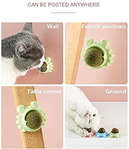 HengYuan 3 uds. Bolas de Hierba gatera de Juguete para Gatos, Juguetes comestibles giratorios para lamer Gatos, Limpieza de Dientes, Juguetes interactivos para Gatos Felices dentales