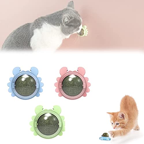 HengYuan 3 uds. Bolas de Hierba gatera de Juguete para Gatos, Juguetes comestibles giratorios para lamer Gatos, Limpieza de Dientes, Juguetes interactivos para Gatos Felices dentales