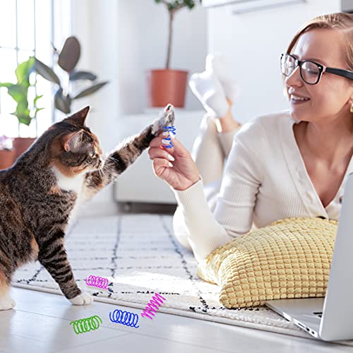 Heveer Juguetes de Resorte para Gatos Muelles en Espiral de Plástico Colorido Juguete Interactiva para Gato Gatito 60 Piezas