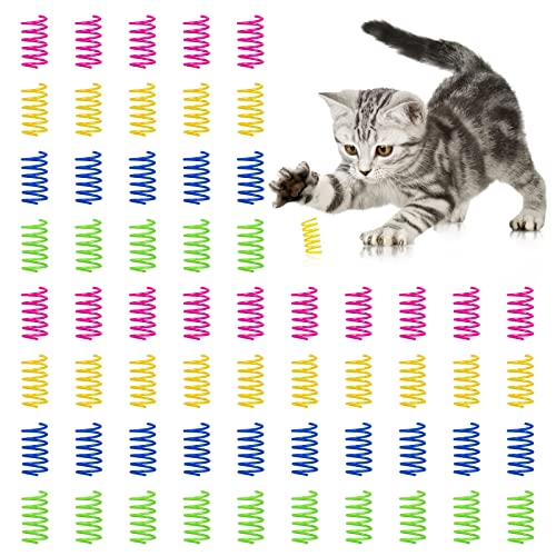 Heveer Juguetes de Resorte para Gatos Muelles en Espiral de Plástico Colorido Juguete Interactiva para Gato Gatito 60 Piezas