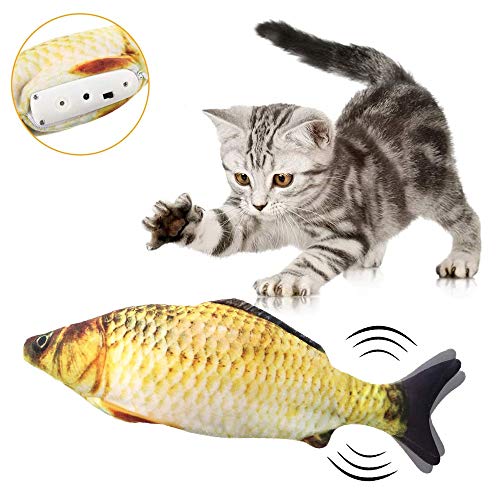 Hierba Gatera Eléctrica Juguete Pez para Gato, Juguete de Gato de Pez Móvil Eléctrico, Juguete de Gato Eléctrico para Peces, para Gatos de Interior Mascotas Masticar Morder Patadas, Carpa Cruciana