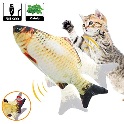 Hierba Gatera Eléctrica Juguete Pez para Gato, Juguete de Gato de Pez Móvil Eléctrico, Juguete de Gato Eléctrico para Peces, para Gatos de Interior Mascotas Masticar Morder Patadas, Carpa Cruciana