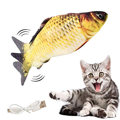 Hierba Gatera Eléctrica Juguete Pez para Gato, Juguete de Gato de Pez Móvil Eléctrico, Juguete de Gato Eléctrico para Peces, para Gatos de Interior Mascotas Masticar Morder Patadas, Carpa Cruciana