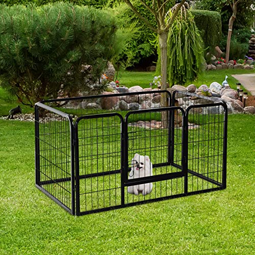 HOMCOM PawHut Parque para Mascotas Rectangular Jaula para Perros 4 Vallas de Metal con Puerta y Doble Cerradura Cerca de Entrenamiento 129x84x70 cm Negro