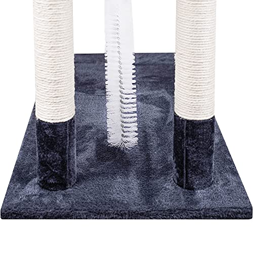 HOMIDEC 145cm Árbol para Gatos,Poste Rascador Estable para Gatos con Cepillo, Rascador para Gatos,Poste Rascador de Madera Natural con Canasta y Cuerda de Escalada para Descansar y Jugar(Azul Claro)