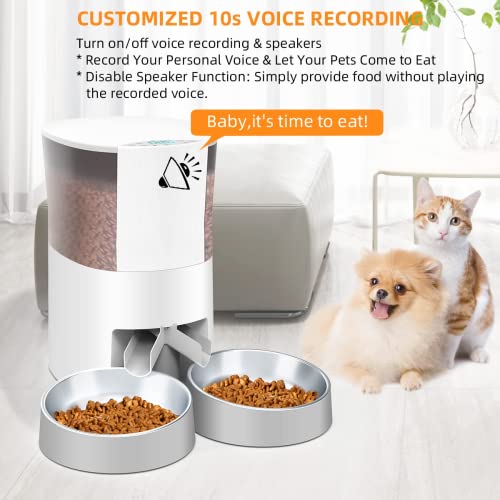 HoneyGuaridan Comedero Automático para Gatos y Perros, dispensador de Comida con dispensador de Dos vías, Control de porciones, Grabador de Voz de 10s, hasta 6 Comidas al día–Opción de Doble Potencia