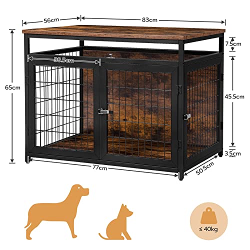 HOOBRO Jaula para Perros, Cajón para Perros con Cajón, Decorativa de Interior, Mesa Auxiliar para Casa para Perros, Doble Puerta en Malla a Prueba de Mordiscos y Arañazos, Marrón Vintage y Negro